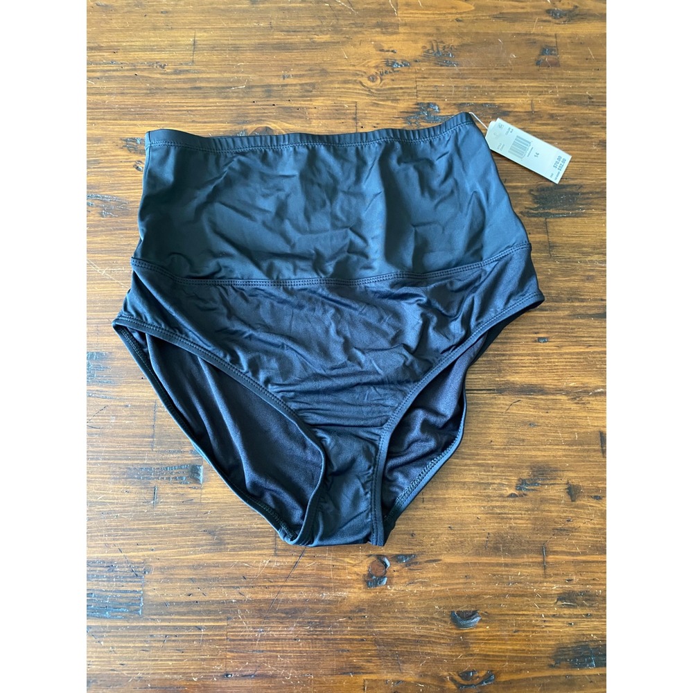 Leilani Womens Size 14 NWT High Waisted Tummy Thinner Bikini Bottom Black